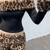 Leopard Print Fleece Off-the-shoulder Two Piece Set