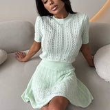 Lightweight Knit Solid Crew Neck Cutout Skirt Set