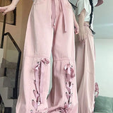 Pink Bow Tie Wide Leg Cargo Jeans