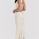 Elegant Lace-Up Crop Top & Maxi Skirt Boho Dress