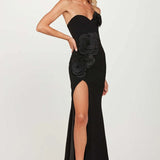 3D Floral Strapless High Slit Elegant Party Dress