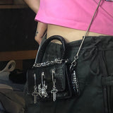 Y2K Gothic Metal Punk Pin Small Spider Rabbit Decorate Messenger Bag