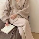 Loose Belted Knit Cardigan Wide-Leg Pants Two Piece Set