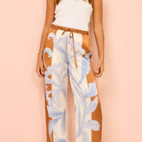 Exquisite Contrast Tie-Dye Floral Loose Pants Set