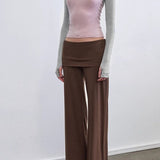 Solid Knit Foldover Waist Flowy Pants