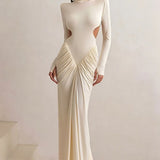 Solid Color High Neck Backless Maxi Dress