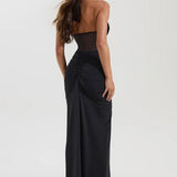 Halter Mesh Paneled Pencil Maxi Party Dress