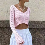 Hollow Out Knit Cropped Cardigan