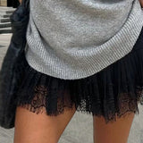 Solid Balletcore Pleated Lace Trim Mini Skirt