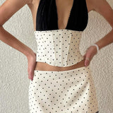 Polka Dot Lace Halter Two Pieces Set