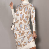 Leopard Print Turtleneck Sweater Dress