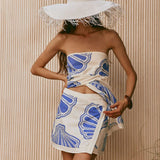 Bandeau Printed Loose Sleeveless Skirt Set