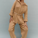 Knit Ribbed Collar Long Sleeve Loose Two Piece Set