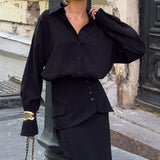 Elegant Creative Street Style Solid Long Sleeve Shirtdress Two Piece Set