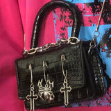 Y2K Gothic Metal Punk Pin Small Spider Rabbit Decorate Messenger Bag