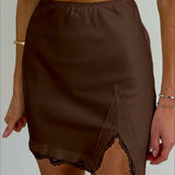 High Waist Lace Panel Slit Office Mini Skirt