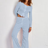 Soft Casual Cutout Jacquard Two Piece Set