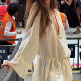 Chic Elegant Deep V Tie Ruffle Sleeve Mini Dress