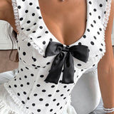 Polka Dot Halter Corset Bow Back Tank Top