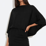 Chic Back Deep V Cowl Neck Loose Mini Dress