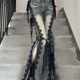 Flare Lace Bandage Denim Jeans