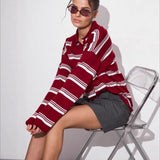 Relaxed Collared Striped Long Sleeve Blouse
