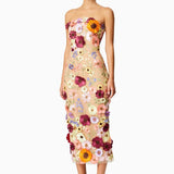 Belle Embroidered Floral Strapless Midi Dress