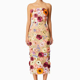 Belle Embroidered Floral Strapless Midi Dress