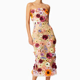 Belle Embroidered Floral Strapless Midi Dress
