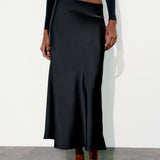 Slim High Waist Satin Texture Straight Midi Skirt