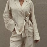 Tie Front Cardigan Loose Pants Two Piece Set