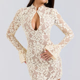 Kenza - Cut-Out Long Sleeve Mesh Mini Dress