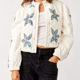 Long Sleeve Button Embroidered Cropped Jacket