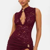 Sleeveless Lace High Slit Maxi Dress