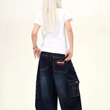 Dark Blue Cargo Wide-Leg Jeans