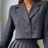Chic Preppy Blazer Mini Skirt Two Piece Set