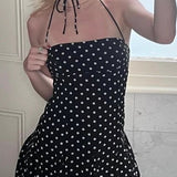 Polka Dot Halter Neck Backless Bodycon Mini Dress