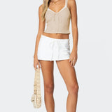Faux Two Piece Bow Lace Sweet Crop Top
