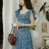 V-Neck Ruffled Midi Floral Dress