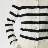 Black White Wool Twist Knit Cardigan