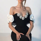 One - shoulder 3D Floral Bandage Fishtail Party Dress