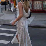 Polka Dot Cami V-Neck Backless Split Maxi Dress