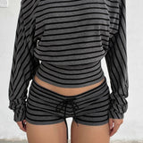 Striped Print Asymmetrical Shoulder Two Piece Set