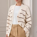 Striped V Neck Cotton Cardigan Sweater