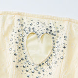 Strapless Rhinestone Cutout Heart Lace Bodycon Mini Dress