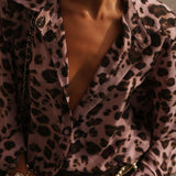 Leopard Print Shoulder Pad Blouse