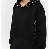 Pearl Zip-Up Loose Hoodie