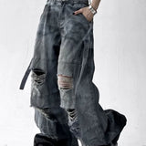 Washed Ripped Wide Leg Jeans