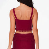 Fashion Snap Button Cami Top Slim Ruffle Shorts Skirt Set
