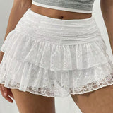 Sexy Tiered Lace Trim Mini Cake Skirt